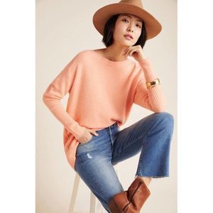 Anthropologie Naomi Peach Orange Merino Wool Blend Boatneck Sweater Size Medium